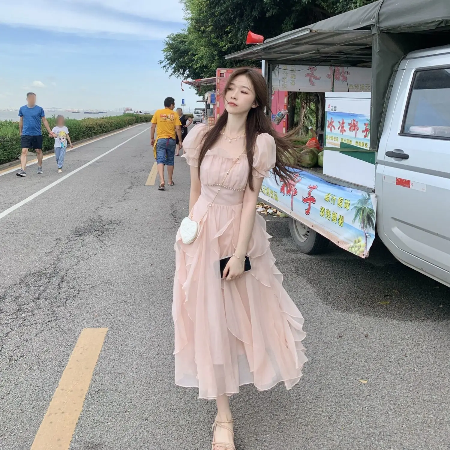 

Sweet Chiffon Fairy Dress Women Solid Elegant Party Midi Dress Female Casual Korean Fashion Designer One Piece Dress 2022 New