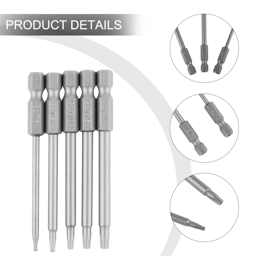 

Magnetic Torx Screwdriver Bit Air Drills Electric Drill Grey T6 T8 T10 T15 T20 5pcs 6.35mm (1/4Inch) Alloy Steel