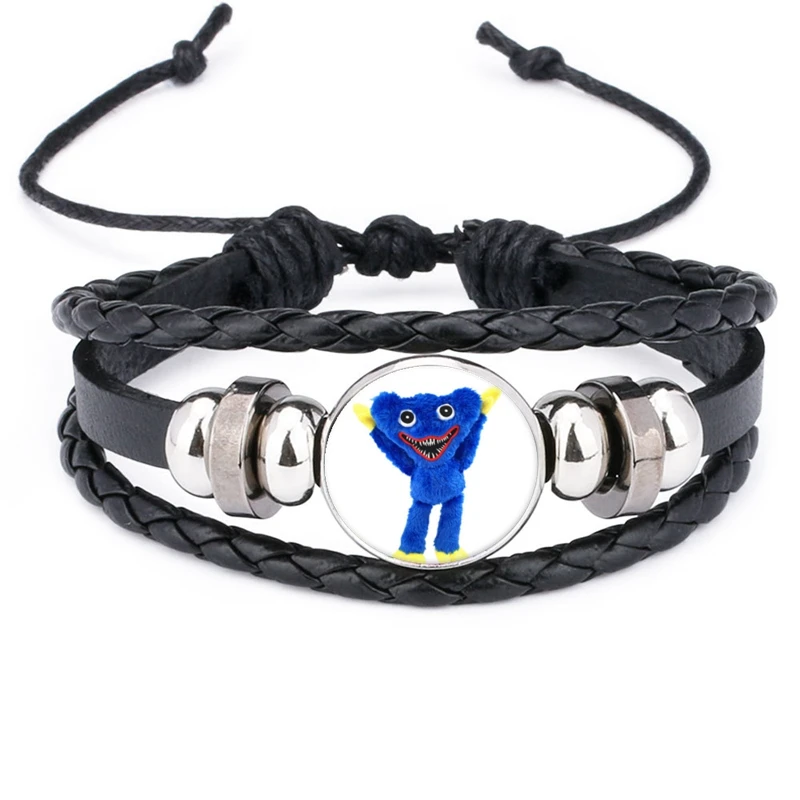 

Fashion Secret Room Game Poppy Glass Cabochon Snap Black Leather Bracelet for Kids Student Gift Bracelet Jewelry