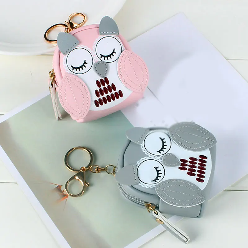 

2022 New Cute Key Bag Owl Coin Purse Kid Girls Mini School Bag Car Key Chain Pendant Lady Wallet PU Leather Coin Purses Keychain