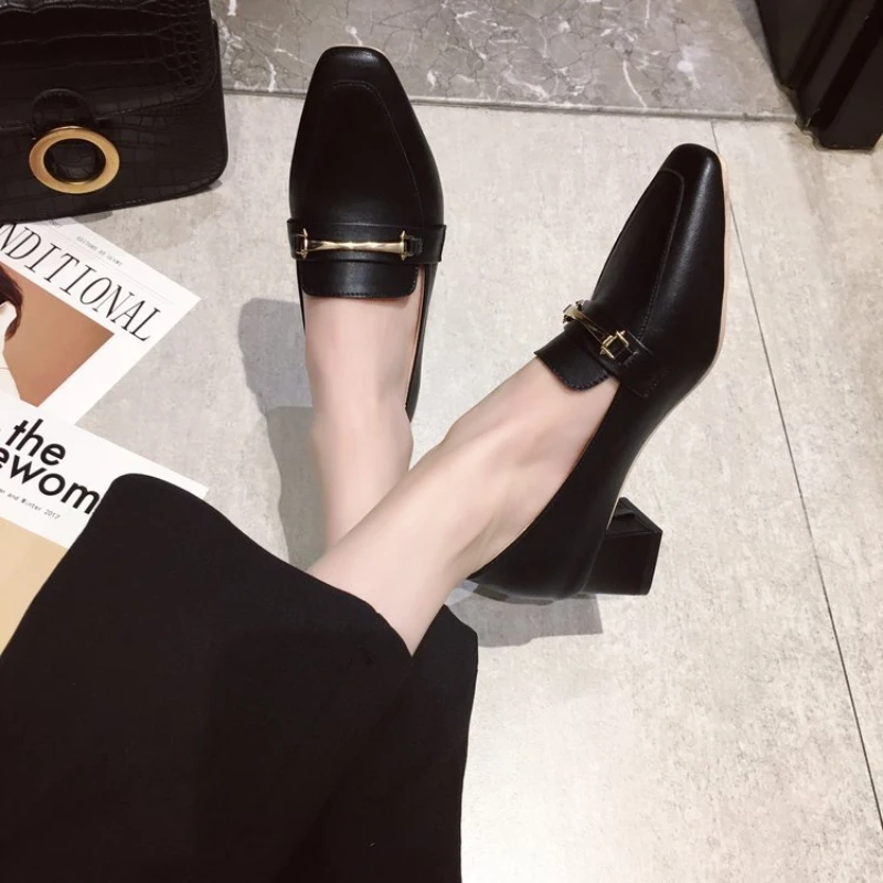 

Single Shoe Women's Spring 2023 New Korean Version Square Toe Metal Block Heel One Foot Set Foot Casual Women's Shoes Pumps