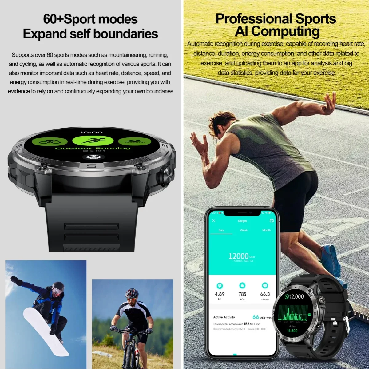 Фото 2025 НОВЫЕ GPS Смарт-часы VWAR ACE 50 м Водонепроницаемые Смарт-часы с AMOLED-экраном Gorilla Glass Мужские компасы Высотомер Барометрический GPS №5