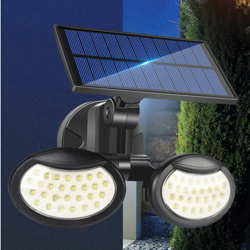 

Solar Led Street Light Outdoor Garden Sunlight Panel Spotlights Smart Wall Lamps Double Head Rotation Human Body Induction