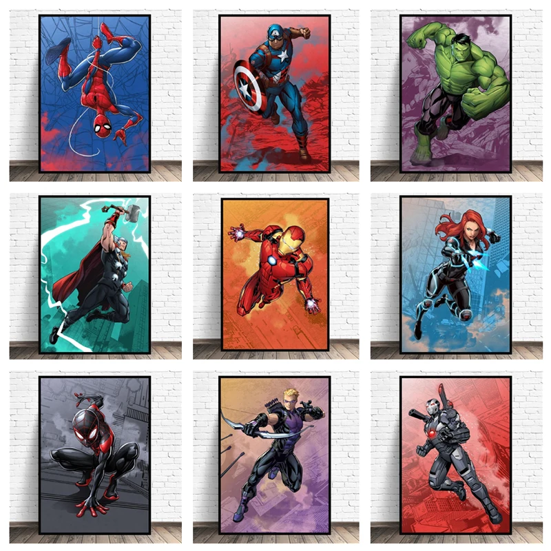 

Canvas Painting Marvel Avengers Superhero Comic Iron Man Spiderman Poster Print Wall Pictures for Living Room Home Decoration