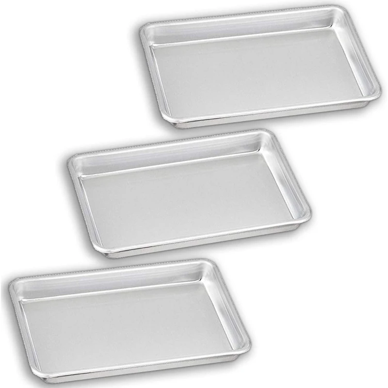 

Bakeware Set – 3 Aluminum Sheet Pan – 1/8 Size (6.5" x 9.5") – for Home Use. Perfect Size For Your Microwave Oven, Non Tox
