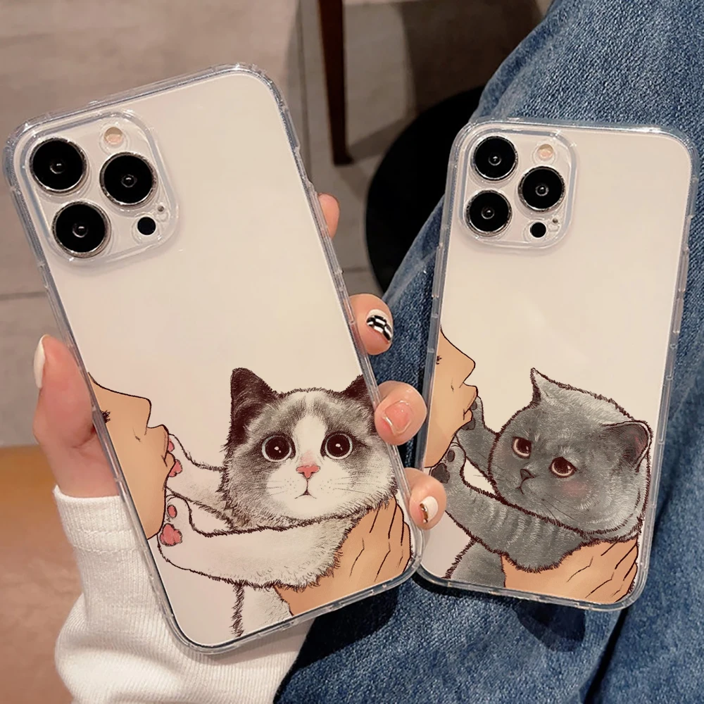 

Cute Cat Luxury Ultra Thin Clear Phone Case For iPhone 11 12 13 Pro Max 13 12 Mini X XR XS Max SE 6 6s 7 8 Plus Funda