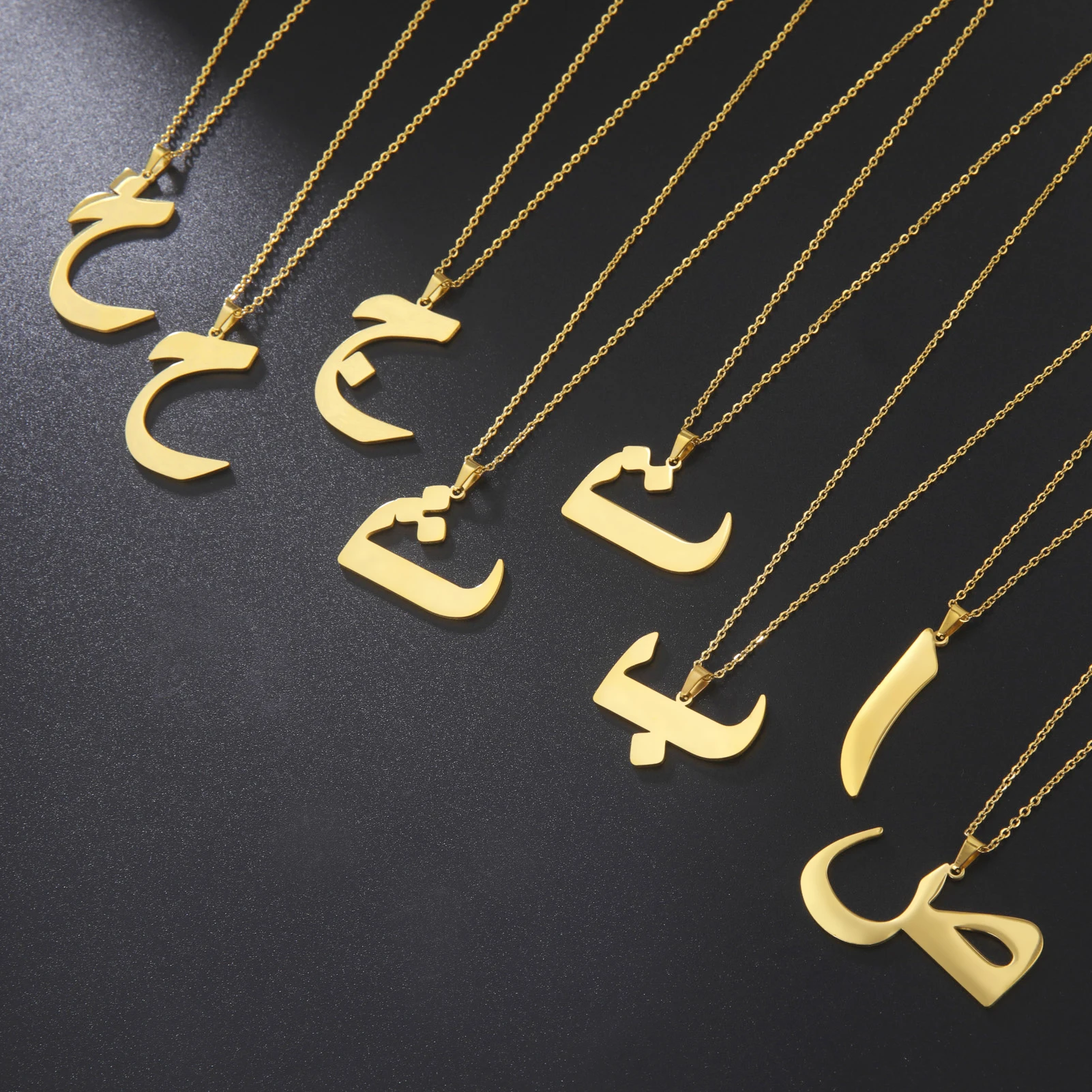 

Jeshayuan Vintage Arabic Initial Letter Necklace Stainless Steel Custom 28 Arab Alphabet Necklaces Personalized Arabic Jewelry