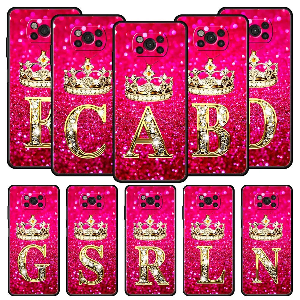

Funda Case For Xiaomi Mi Poco X3 NFC M3 11 12 10 9T 9 A2 Lite 12X 10T Pro 11T Black Soft Phone Capas Pink Diamonds Letter