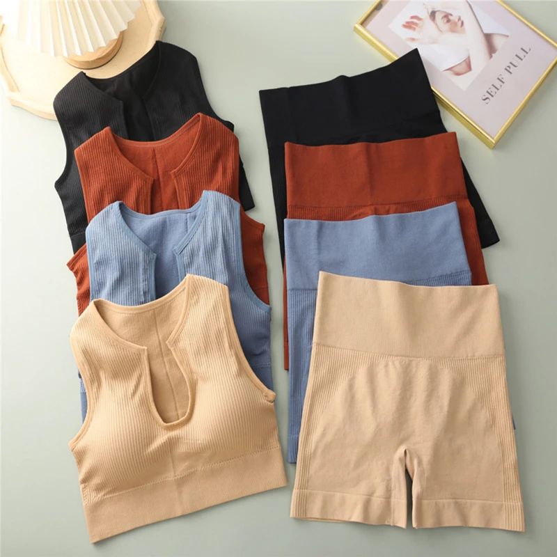 

Two Piece Shorts Set Fitness Women Sexy Bra Running Shorts Set Workout Sport Gym Elasticity Tracksuits Biker Short Set