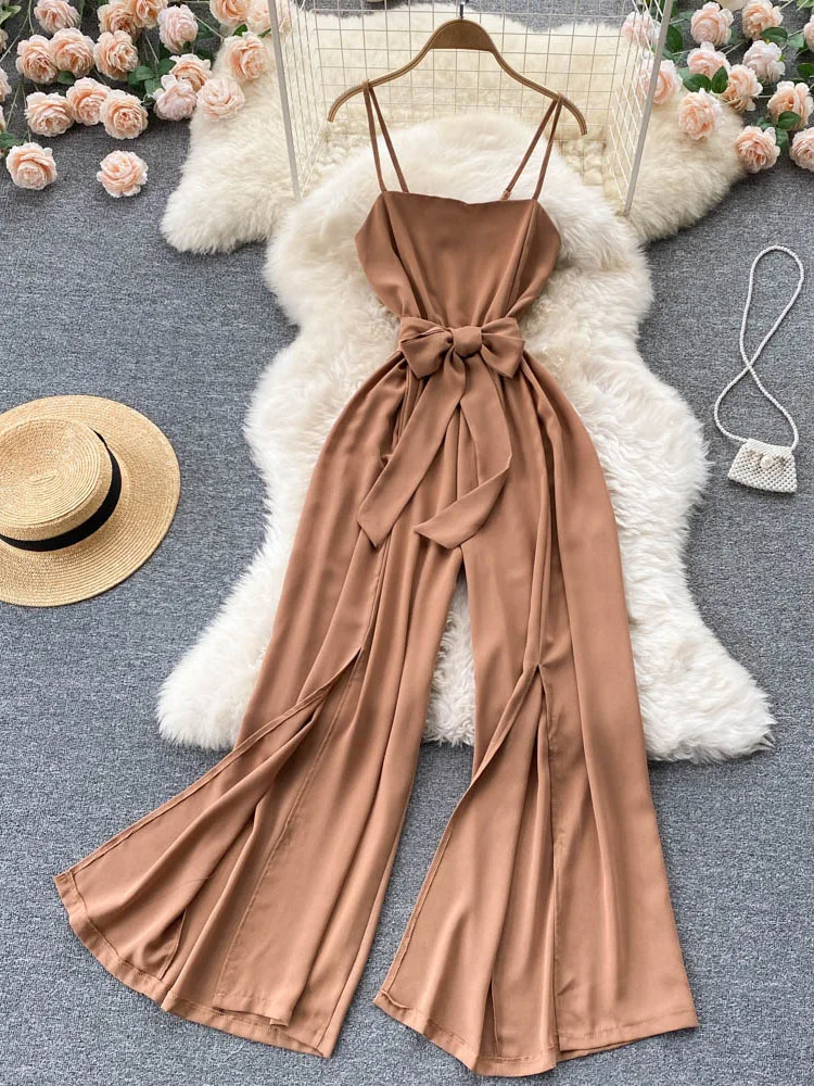 

Women 2022 summer new hot temperament Korean version tube top suspenders sexy backless split wide-leg long jumpsuit female D0810