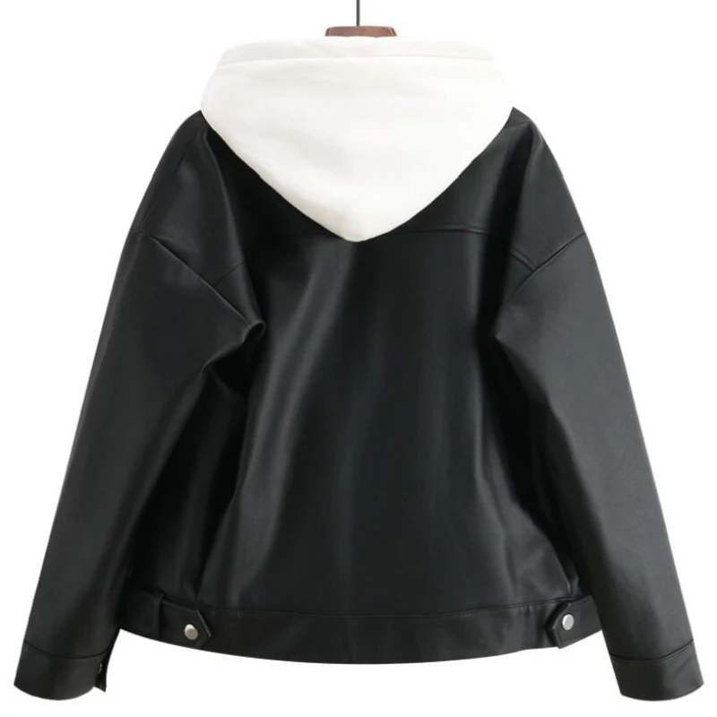 QNPQYX New Arrival Women Autumn Winter Leather Jacket Oversized Boyfriend Korean Style Female Faux Coat Outwear Black