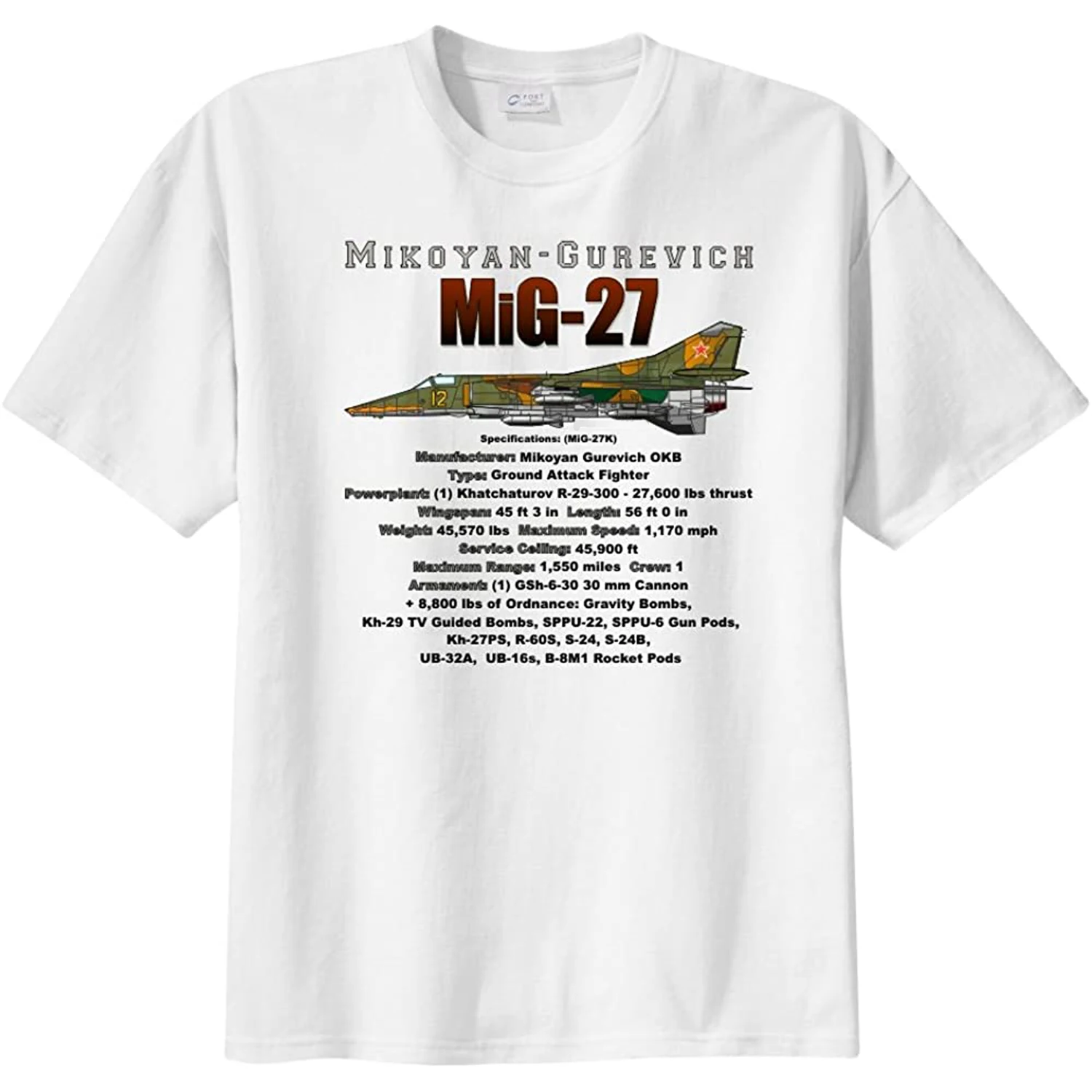 

Soviet Russia MiG-27 Flogger Ground-attack Aircraft T Shirt 100% Cotton Short Sleeve O-Neck Casual T-shirts Loose Top Size S-3XL