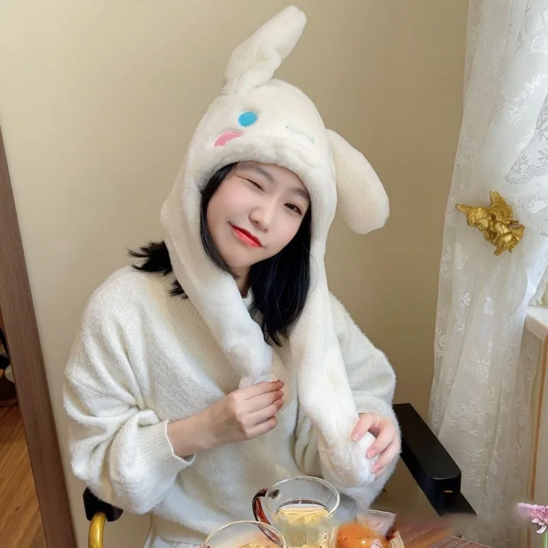 

Kawaii Sanrio Cinnamoroll Mymelody Pompom Purin Cute Anime Plush Figure Scarf Hat Set Autumn Winter Thickened Windproof Scarf