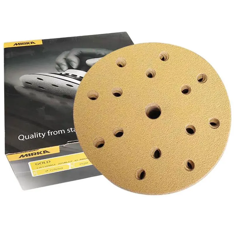 10 Pcs 6 Inch 15 Hole Sandpaper 150 MM Sanding Disc Wet and Dry Grit 80/500/ MIRKA Sanding Machine Sandpaper Original Finland