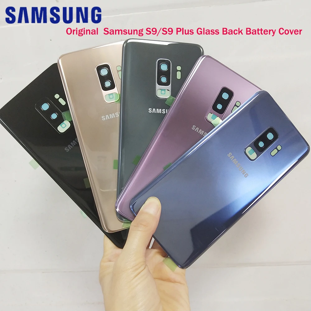 

Оригинальное заднее стекло для Samsung Galaxy S9 Plus S9 + G965 S9 G960F Крышка батарейного отсека задняя панель корпуса + стеклянная рамка объектива камеры