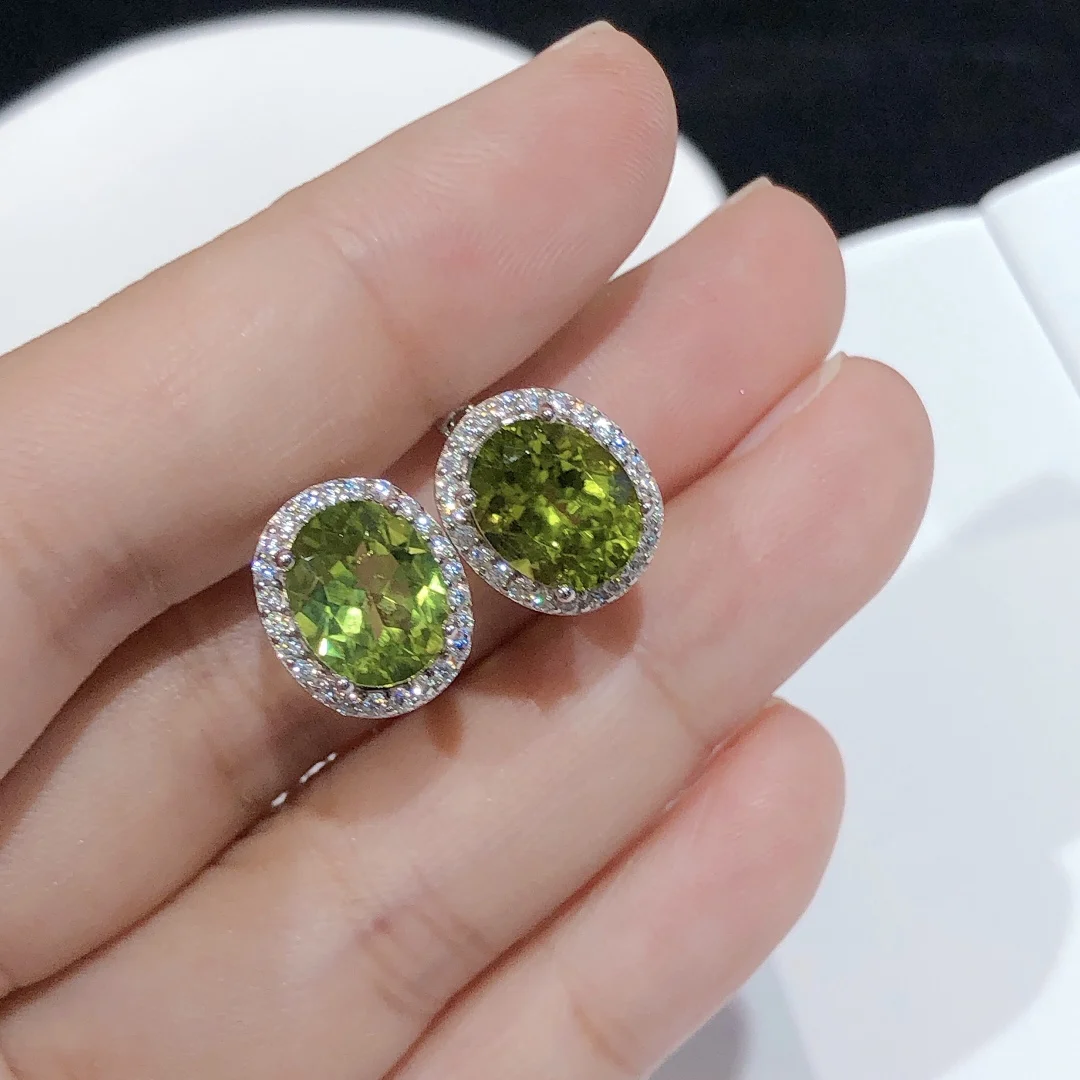 

Natural Genuine Peridot Gemstones 925 Sterling Silver Oval Shape Stud Earrings Jewelry for Women Gift Wholesale