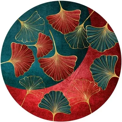 Нескользящий напольный коврик в китайском стиле Красный лист Птица Арт-деко