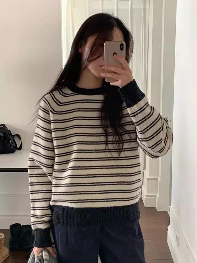 Южная Корея Шикарный осенне-зимний ретро-стиль с круглым вырезом контрастного