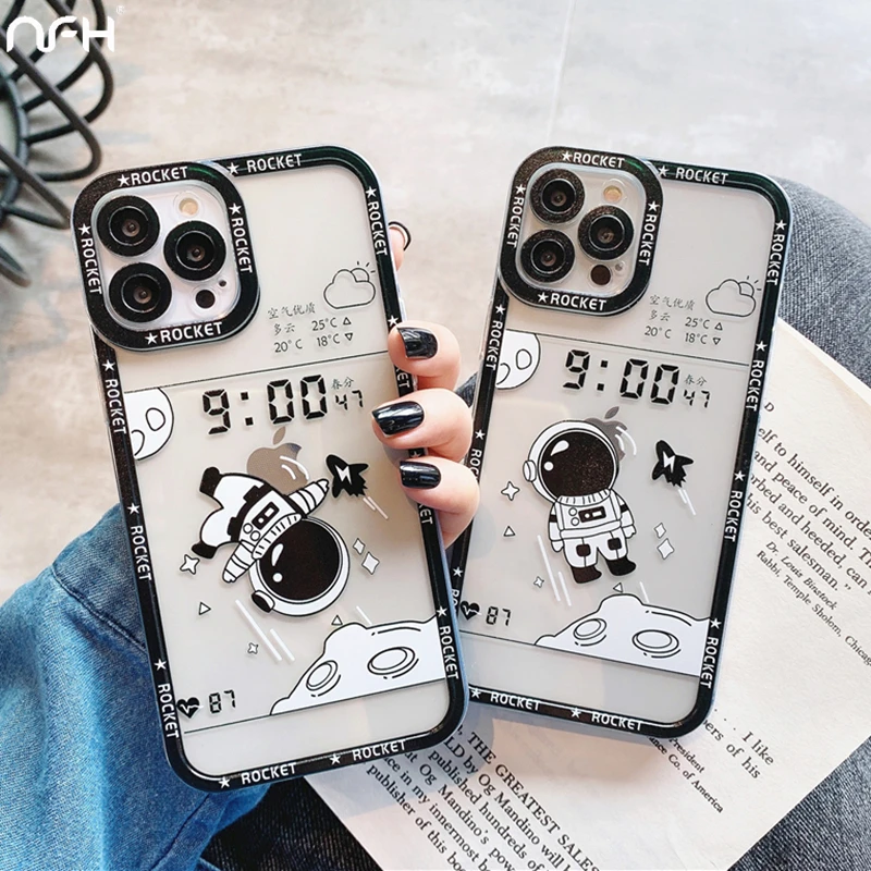 

For iPhone 14 Cute Astronaut Soft Silicone Case For iPhone 13 12 11 Pro X XR Xs Max 7 8 Plus Bumper Shockproof Rocket Star Cover