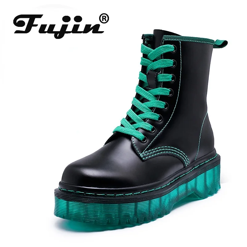 

Fujin High Quality 2021 Women Boots Genuine Leather Autumn Winter Motorcycle Booties Platform Thick Sole Shoes