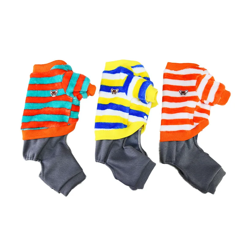 

Warm Dog Jumpsuit Puppy Flannel Winter Pet Outfits Cute Stripe Pajamas for Small Dogs Chihuahua Schnauzer Pyjama Spring Costume