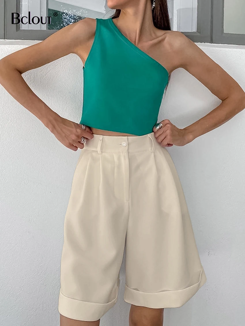 

Bclout Elegant Khaki Shorts Women 2023 Fashion Office Lady Solid High Waist Wide Leg Shorts Autumn Pleated Loose Shorts Street