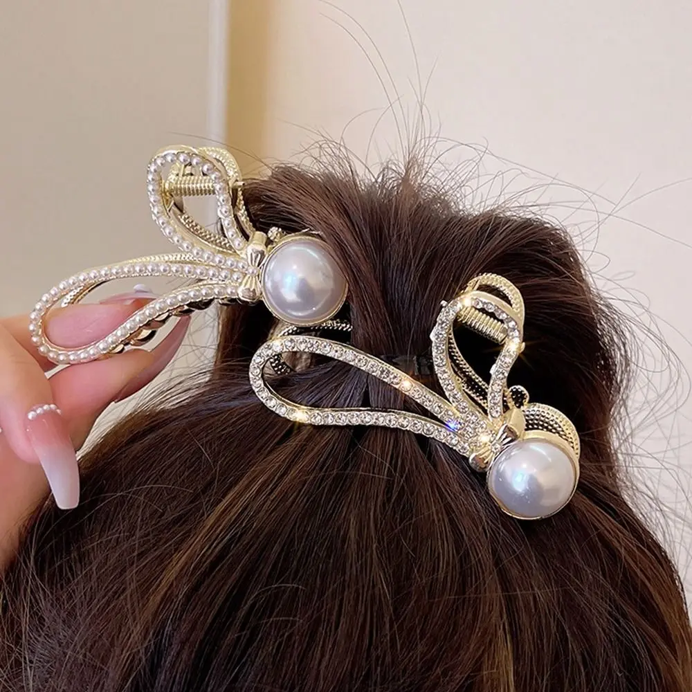 

Gold Rhinestone Diamond Large Grab Clip Pearl Hair Claw Korean Style Headwear Rabbit Ear Hair Clip Female Hair Accessories