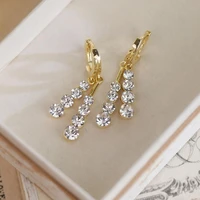 charming hoop earrings geometric shiny electroplated drop earrings rhinestone earrings tassel earrings 1 pair