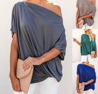 slanted shoulder pullover t shirt women autumn 2022 new fashion casual short sleeve blouse tops