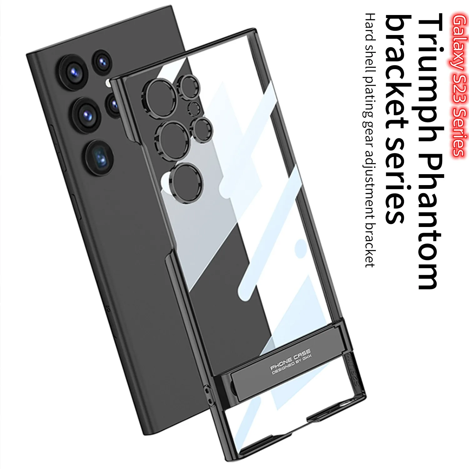 Phone Cases For Samsung Galaxy S23 Ultra 5G Stand S23 Cover Hard Transparent PC Bracket Shockproof S23 Plus Electroplated Clear