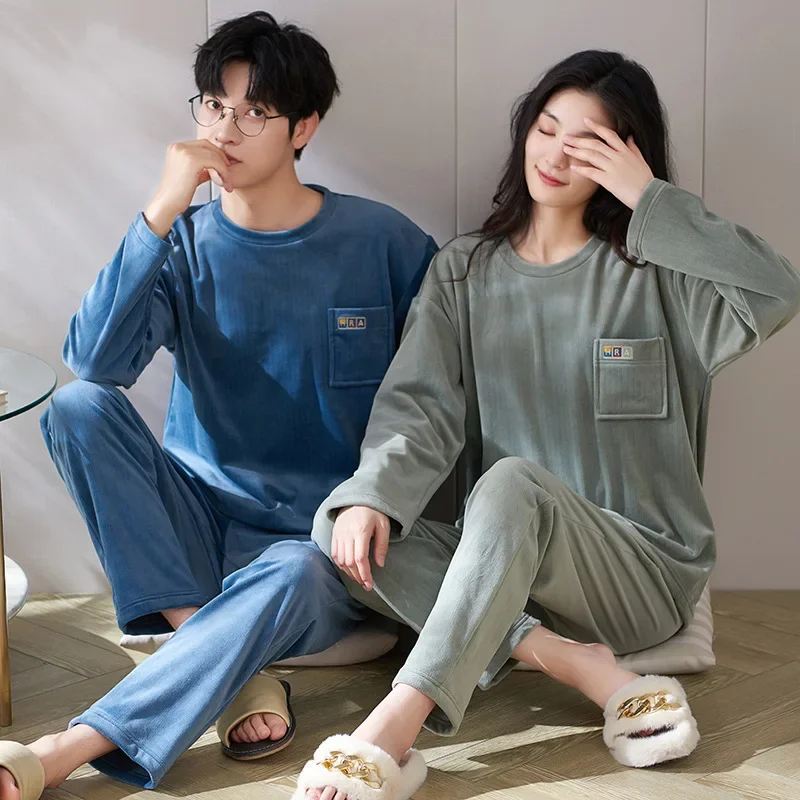 Couple Island Velvet Pajamas Autumn/Winter Men Lapel Simple Fashionable High End Casual Outer Wear Sweet Women's Homewear Suit