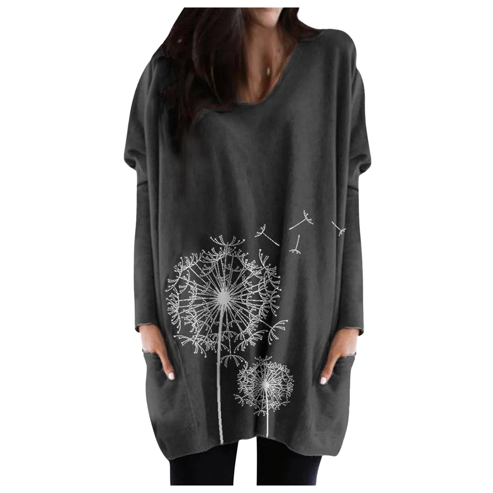 

Women's Plus Size Top Shirt Print Long-sleeved Casual V Neck Warm Sweatshirt Casual Winter Blouse Pullover Casual Blouse