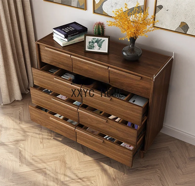 Комод из цельного дерева шкаф с девятью ящиками для хранения в спальне