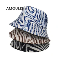 amoulis summer bucket hats for women and men fashion striped zebra fisherman hat casual print anti uv beach caps gorras unisex