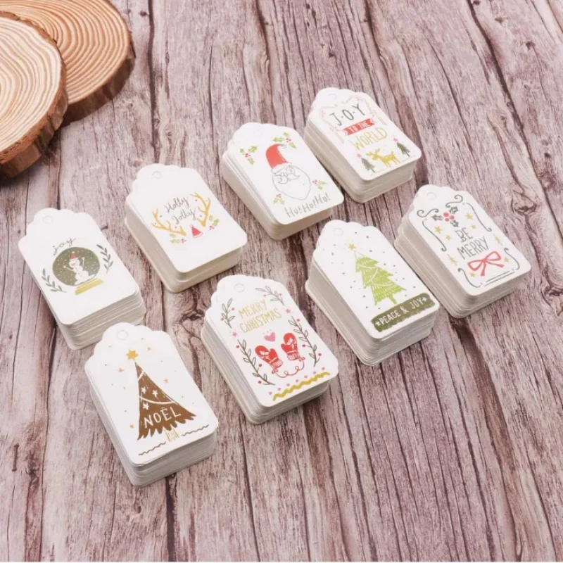 

50pcs/lot Merry Christmas DIY Unique Gift Tags JOY TO WORLD Tag Small Card Optional String DIY Craft Label Party Decor Navidad