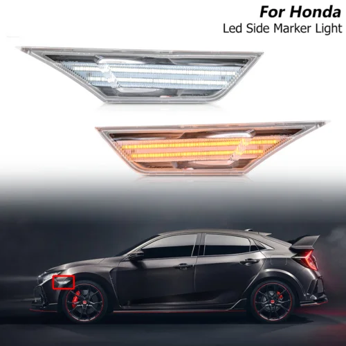 

Clear Switchback LED Side Marker Light Turn Signal For 2016-2021 For Honda Civic