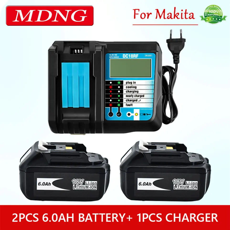 

18V6.0Ah Rechargeable Battery 6000mah Li-Ion Battery Replacement Power Battery for MAKITA BL1880 BL1860 BL1830battery+4A Charger
