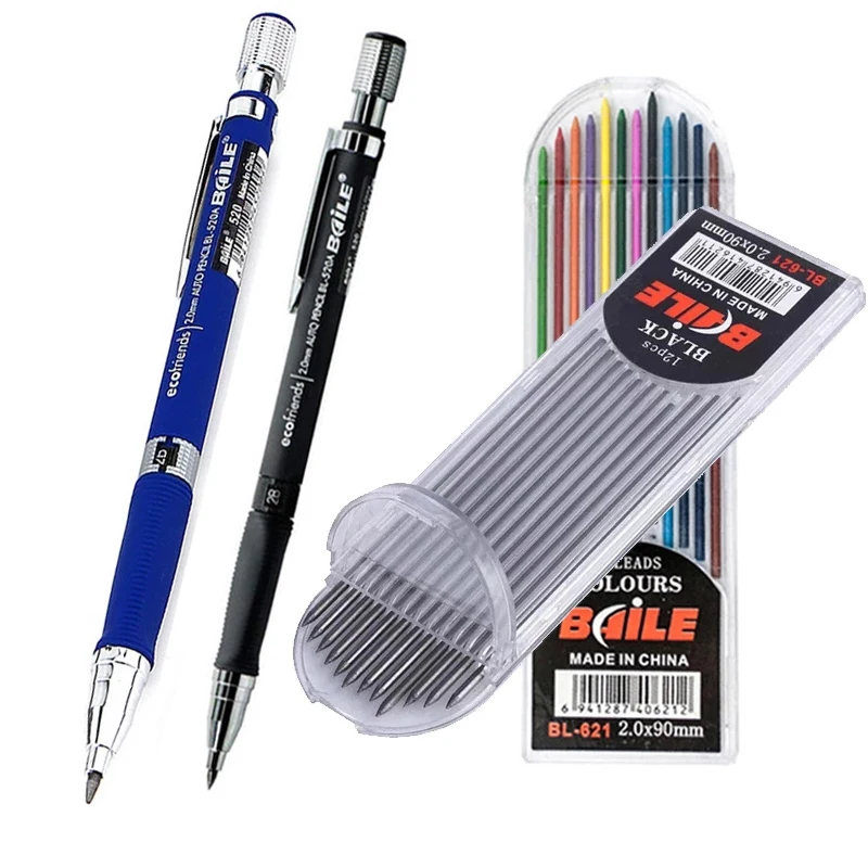 S 2.0 Mm 2b Lead Holder Drafting Drawing Pencil Set 10/12 Pieces Leads Writing School Gifts Stationery