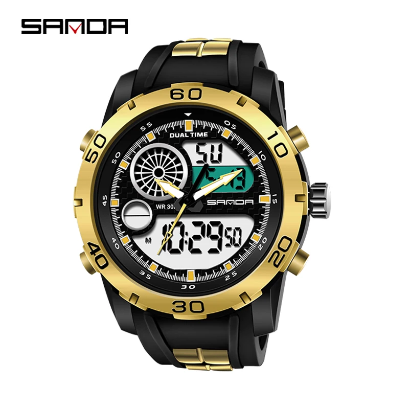 

SANDA New Men's Sports 30M Waterproof Luminous Plastic Multifunctional Outdoor LED Hourly Electronic Stopwatch Timing Watches