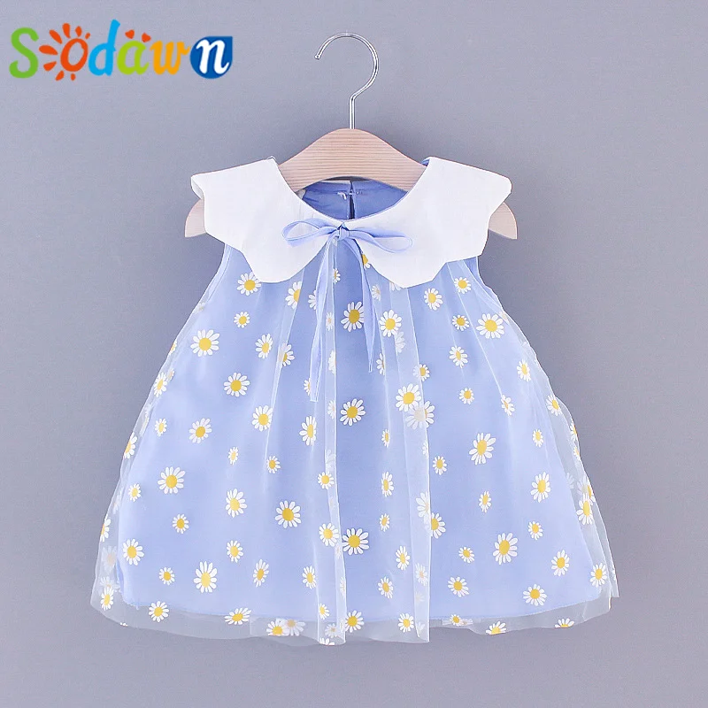 

Sodawn Summer Lapel Mesh Dress Embroidered Beautiful Sleeveless Baby Girl Clothes Toddler Princess Dress