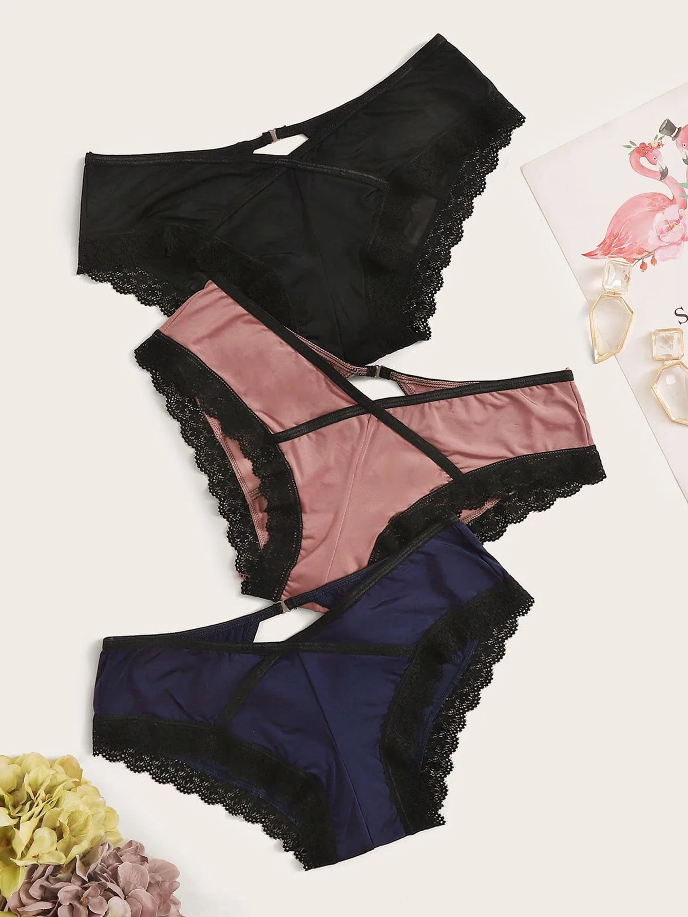 

3pack Lace Trim Cutout Panty Set