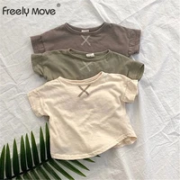 freely move comfortable short sleeve shirt for boys girls solid color t shirt summer infant newborn baby tops children outwear