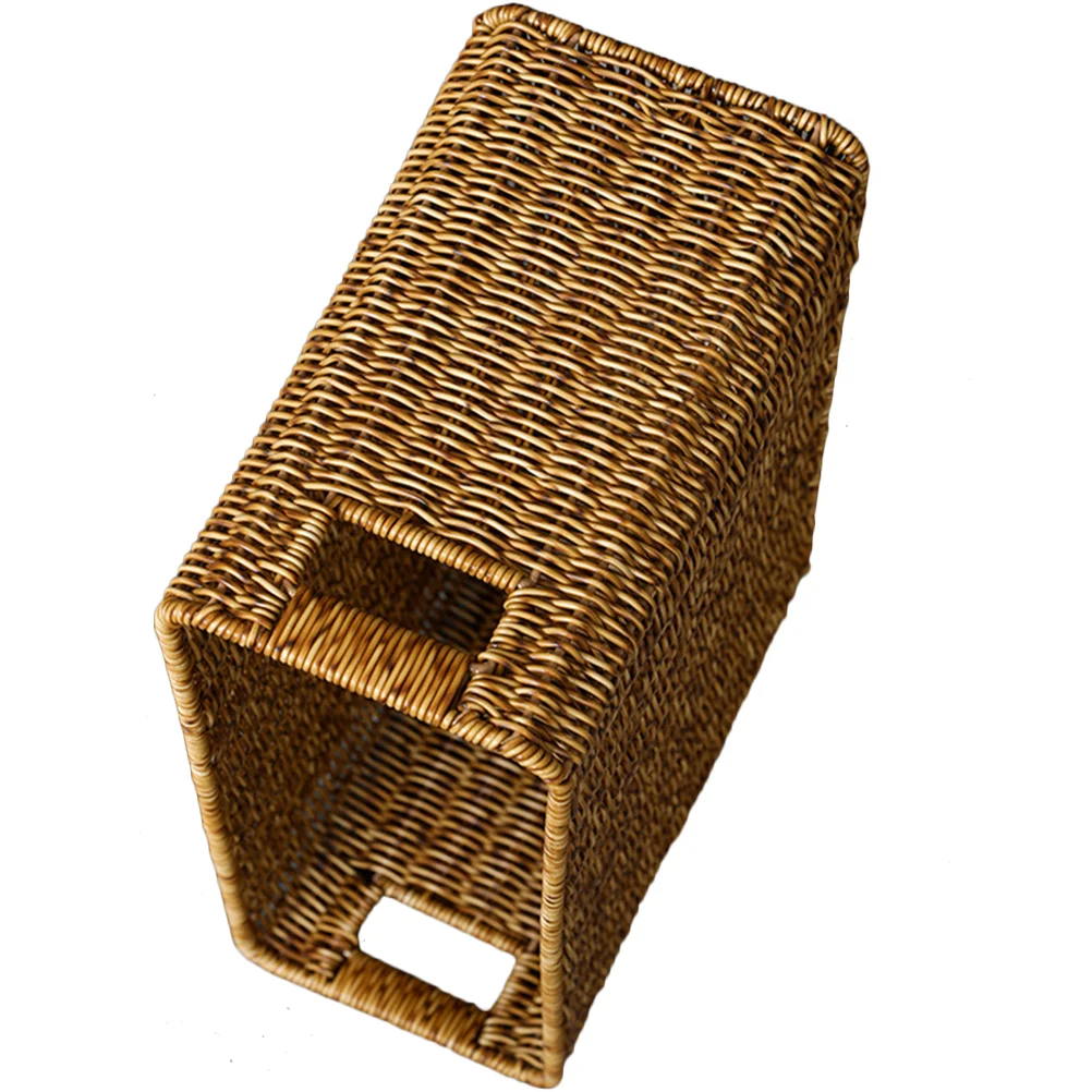 

Woven Storage Basket Organizer Sundries Household Box Rattan Trash Can Home Supplies Desktop Holder Bin