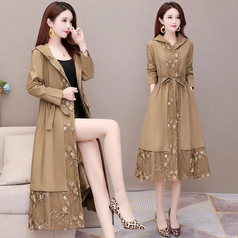 Trench Coat for Women Drees Women Clothes Spring and Autumn Korean Version Trench Coat Double-Breasted Belted Lady Cloak