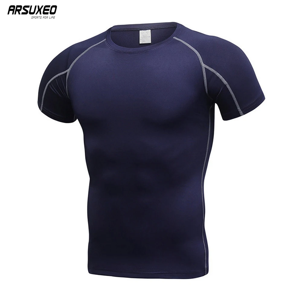 

ARSUXEO Men Running T-Shirts Short Sleeve Gym Training Fitness Sportswear Outdoor Sports Tight Tops Jogging Shirts Quick Dry