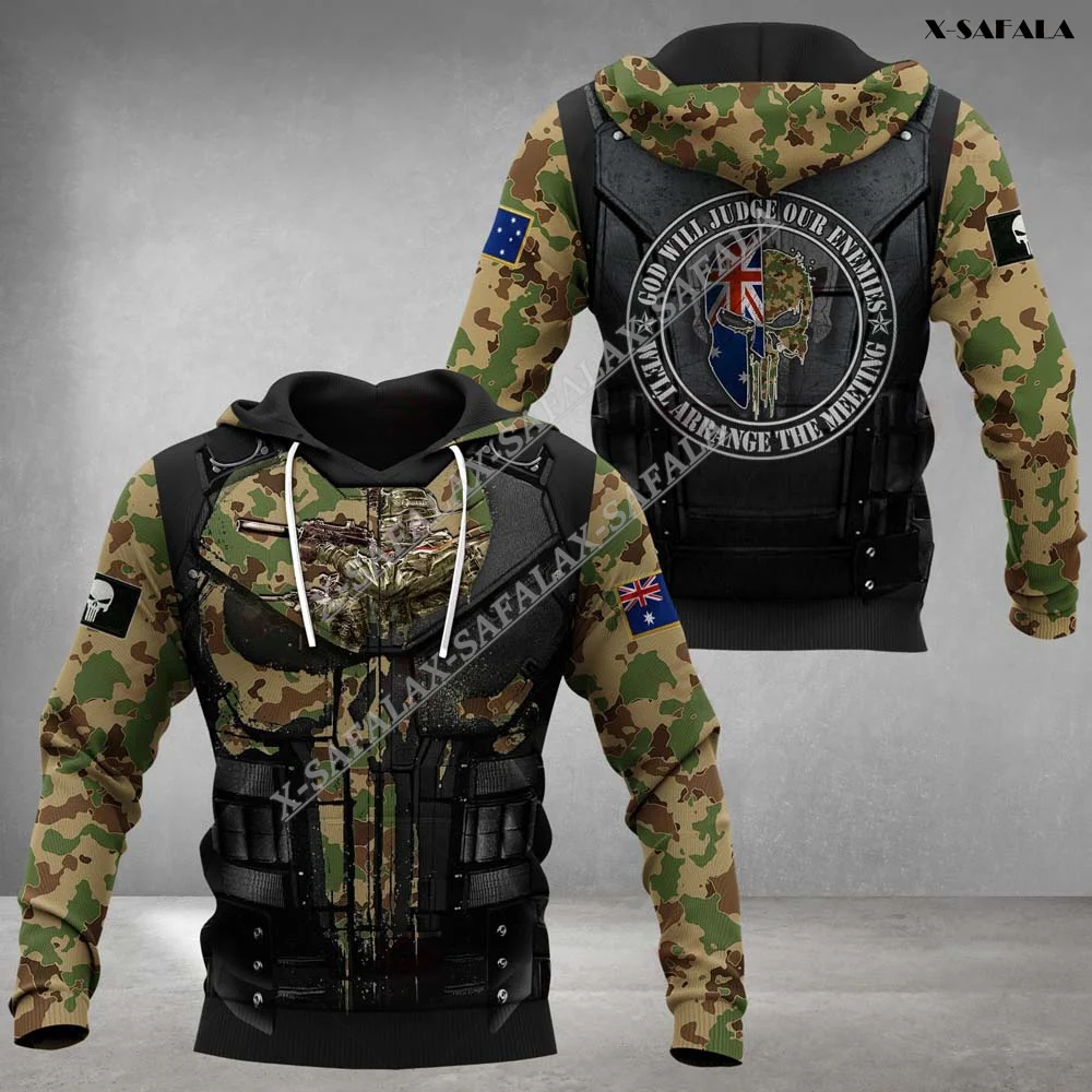 

Australia Soldier Army Skull Country Flag Custom Name 3D Printed Zipper Hoodies Men Pullover Tracksuit Outwear Casual Top