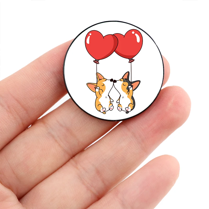 

Corgi Love Balloon Pin Custom Funny vintage Brooches Shirt Lapel teacher Bag Cute Badge Cartoon pins for Lover Girl Friends