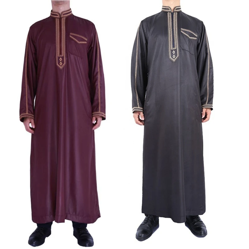 

Muslim Dresses for Mens Long Sleeve Dubai Shirt Kaftan Thobe Robe Gown Straight Leisure Race Style Clothing Thobe Gift