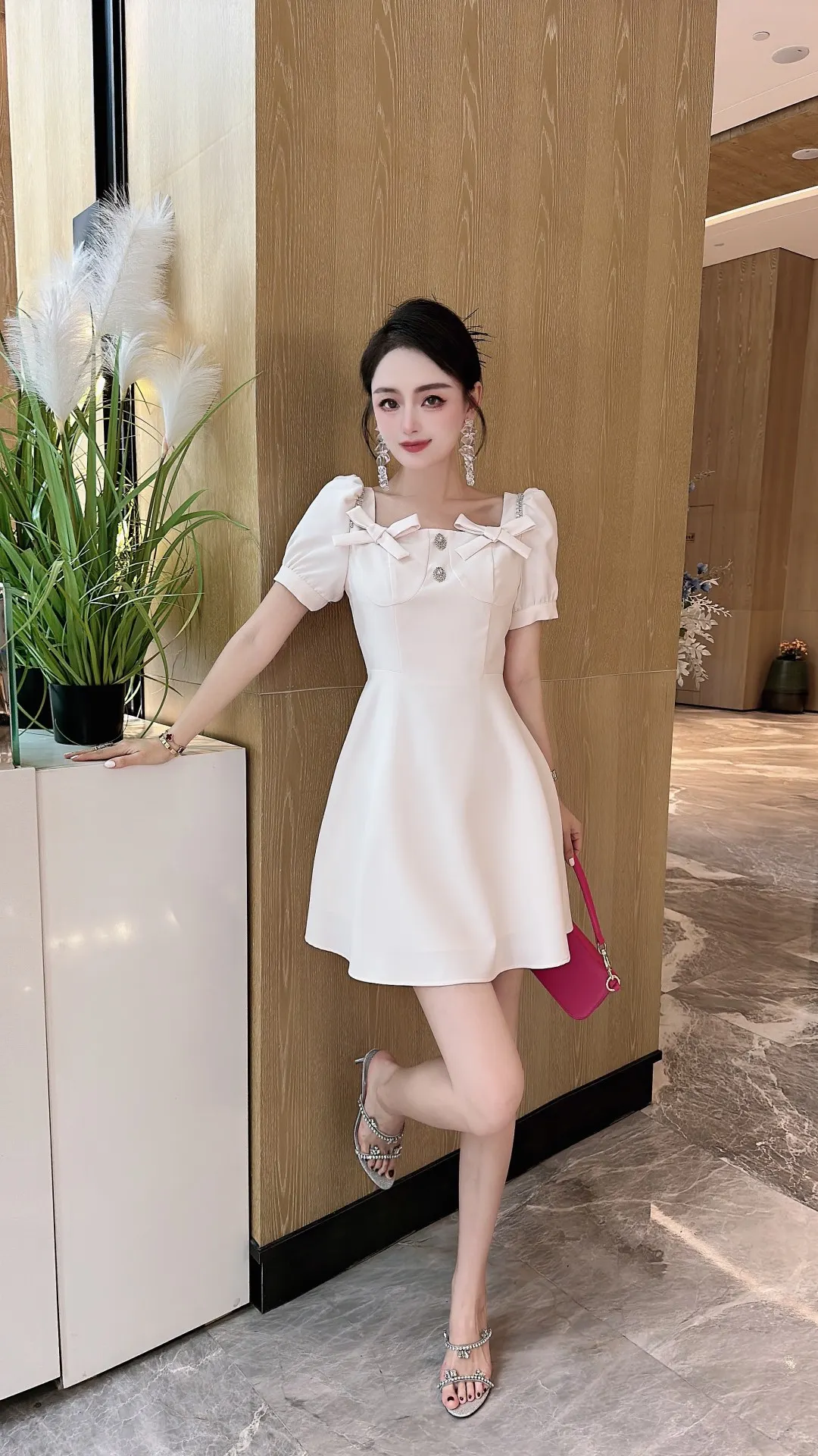 2023 spring and summer women's clothing fashion new Square Collar Short Sleeve Dress 0504