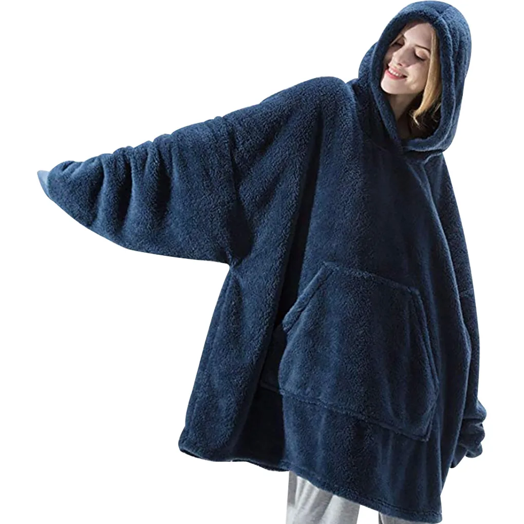 

Wearable Blanket Hoodie Home TV Watching Resting Unisex Warm-keeping Plush Blanket Sweatshirt, Grey